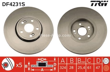 Disc frână TRW ,față, pentru: RENAULT ESPACE IV, VEL SATIS 2.0-3.5 06.02- 3