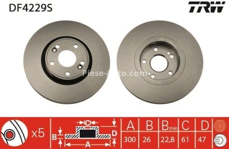 Disc frână TRW ,față, pentru: RENAULT LAGUNA II 1.6-3.0 03.01-12.07 3