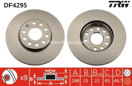 Disc frână TRW ,față, pentru: SEAT ALTEA, ALTEA XL, ATECA, CORDOBA, IBIZA III, IBIZA IV, LEON, LEON SC, LEON SPORTSTOURER, LEON ST, LEON ST/KOMBI 1.0-Electric 09.96- 3