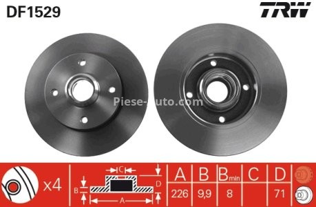 Disc frână TRW ,spate, pentru: SEAT CORDOBA, CORDOBA VARIO, IBIZA II, LEON, TOLEDO I; VW CORRADO, GOLF I, GOLF II, GOLF III, GOLF IV, JETTA II, PASSAT B2 1.0-2.2 08.76-06.06 3