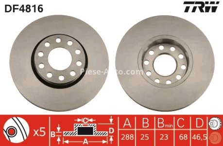 Disc frână TRW ,față, pentru: SKODA SUPERB I; VW PASSAT B5, PASSAT B5.5 1.6-2.8 10.96-03.08