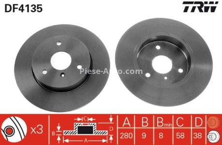 Disc frână TRW ,față, pentru: SMART CABRIO, CITY-COUPE, CROSSBLADE, FORTWO, ROADSTER 0.6/0.7/0.8D 07.98- 3