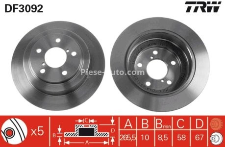Disc frână TRW ,spate, pentru: SUBARU FORESTER, IMPREZA, LEGACY I, LEGACY II, LEGACY III, LEGACY IV, LEGACY OUTBACK, REX II 0.7-3.0 08.82-08.09 3