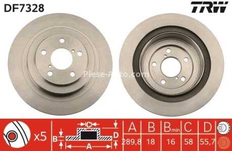 Disc frână TRW ,spate, pentru: SUBARU FORESTER, IMPREZA, LEGACY IV, LEGACY V, OUTBACK 2.0-3.0 12.00-12.14 3