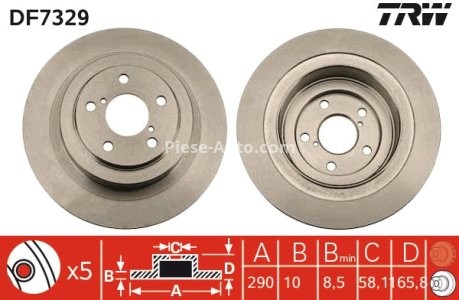 Disc frână TRW ,spate, pentru: SUBARU FORESTER, LEGACY III, LEGACY IV, OUTBACK 2.0/2.5/3.0 06.98-09.09 3