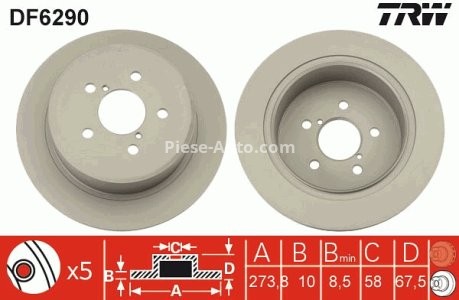 Disc frână TRW ,spate, pentru: SUBARU LEGACY IV, OUTBACK 2.0-3.0 09.03-12.09 3
