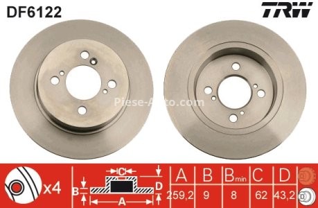 Disc frână TRW ,spate, pentru: SUZUKI SWIFT IV 1.2/1.3D/1.4 10.10- 3