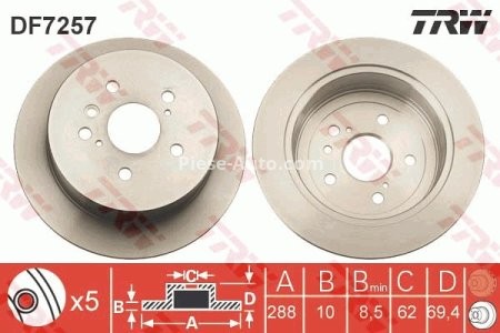 Disc frână TRW ,spate, pentru :TOYOTA HARRIER, HIGHLANDER / KLUGER 2.4-3.5 06.00-12.13 3