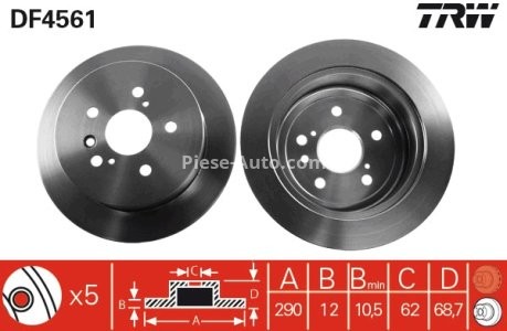 Disc frână TRW ,spate, pentru: TOYOTA ALPHARD I, AVENSIS VERSO, ISIS, NOAH/VOXY, PREVIA II, SIENNA 1.8-3.5 02.00-08.14 3