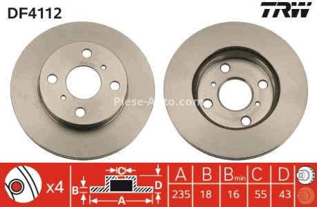 Disc frână TRW ,față, pentru: TOYOTA ECHO, PLATZ, VIOS / SOLUNA VIOS, YARIS 1.0-1.5 04.99-01.08 3