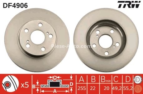 Disc frână TRW ,față, pentru: TOYOTA PRIUS 1.5H 09.03-12.09 3