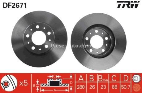 Disc frână TRW ,față, pentru: VOLVO 850, 940, 940 II, 960 II, C70 I, S70, S90 I, V70 I, V90 I, XC70 I 2.0-2.9 08.90-10.05 3