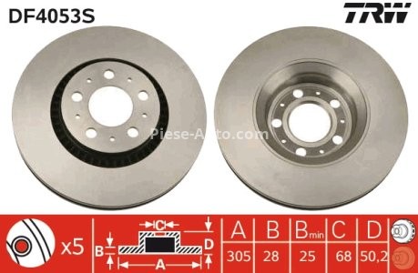 Disc frână TRW ,față, pentru: VOLVO S60 I, S80 I, V70 I, V70 II, XC70 I 2.0-3.0 12.95-04.10 3