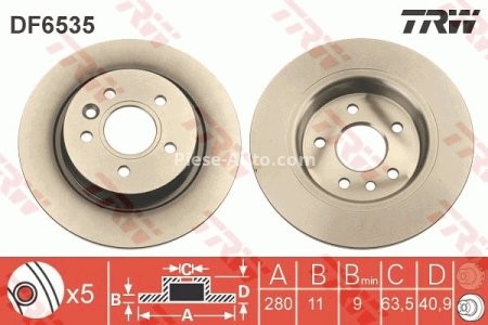 Disc frână TRW ,spate, pentru: VOLVO C30, C70 II, S40 II, V40, V50 1.5-2.5 12.03-08.19