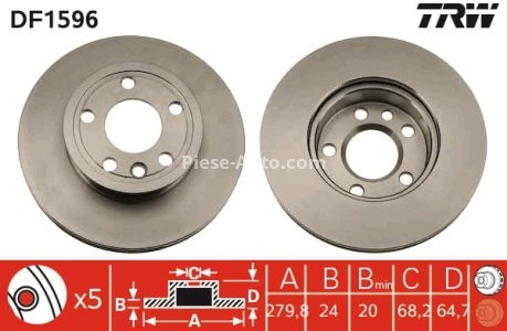 Disc frână TRW ,față, pentru: VW TRANSPORTER T4 1.8-2.8 07.90-06.03 3