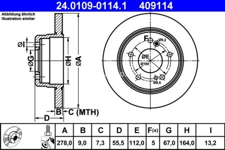 Disc frână ATE, spate, pentru: MERCEDES 124 (A124), 124 (C124), 124 T-MODEL (S124), 124 (W124), C (CL203), C T-MODEL (S202), C (W202), C (W203), CLC (CL203) 1.6-3.6 04.85-06.11 3