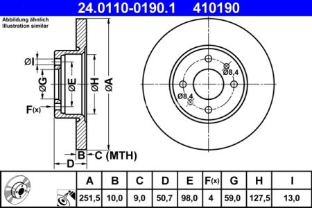 Disc frână ATE, spate, pentru: ALFA ROMEO 164; FIAT BRAVO II, CROMA, LINEA, MULTIPLA, STILO; LANCIA DELTA III, LYBRA, THEMA 1.2-3.0 11.84- 3