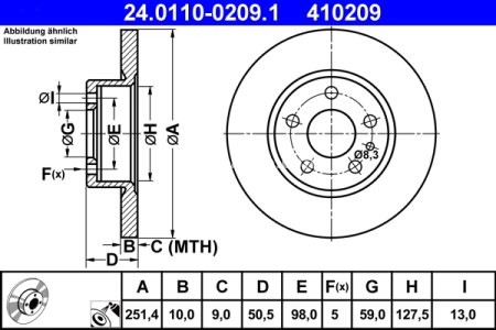Disc frână ATE, spate, pentru: ALFA ROMEO 147, 156, 164; FIAT BRAVO II, CROMA, STILO; LANCIA DELTA I, DELTA II, THEMA 1.2-3.0 11.84-12.14 3