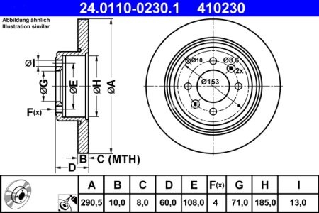 Disc frână ATE, spate, pentru: PEUGEOT 406 1.6-3.0 11.95-12.04 3