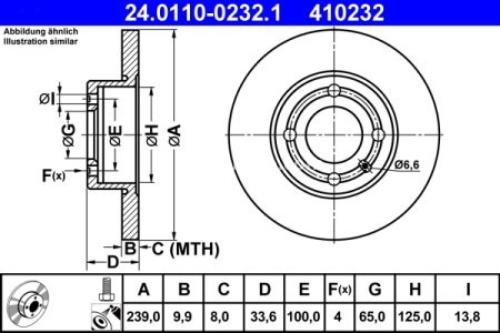 Disc frână ATE, față, pentru: SEAT AROSA; VW POLO, POLO III, POLO III CLASSIC, POLO/HATCHBACK 1.0-1.9D 10.94-06.04 3