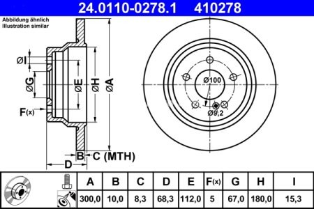 Disc frână ATE, spate, pentru: MERCEDES CLS (C218), CLS SHOOTING BRAKE (X218), E T-MODEL (S211), E T-MODEL (S212), E (W211), E (W212) 1.8-3.5 03.02-12.17 3