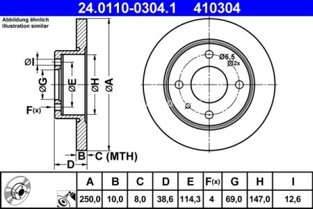 Disc frână ATE, spate, pentru: MITSUBISHI COLT CZC VI, COLT VI; SMART FORFOUR 1.1-1.5D 01.04-06.12 3