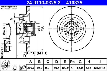 Disc frână ATE, spate, cu rulment (cu inel ABS) pentru: MITSUBISHI OUTLANDER I, OUTLANDER II; RENAULT GRAND SCENIC II, MEGANE II, MEGANE II/KOMBI, SCENIC II 1.4-2.4 09.02-11.12 3