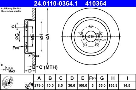 Disc frână ATE, spate, pentru: LEXUS CT; TOYOTA URBAN CRUISER 1.4D/1.8H 01.09- 3