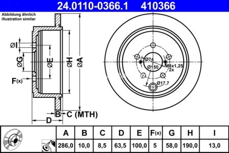 Disc frână ATE, spate, pentru: SUBARU BRZ, FORESTER, IMPREZA, LEGACY V, OUTBACK; TOYOTA GT 86 1.5-3.6 07.07- 3