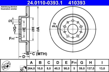 Disc frână ATE, spate, pentru: FIAT 500L, TIPO 1.0-1.6D 09.13- 3