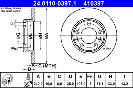Disc frână ATE, spate, pentru: PEUGEOT 308 II, 308 II/KOMBI, 308/HATCHBACK 1.2-2.0D 09.13-06.21