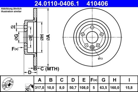 Disc frână ATE, spate,  (modelat / puternic carbonatat) pentru: LAND ROVER RANGE ROVER EVOQUE 2.0/2.0D/2.2D 06.11-12.19