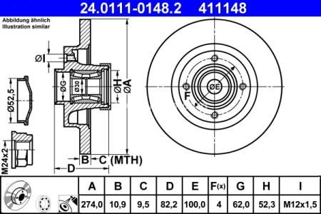 Disc frână ATE, spate, cu rulment (cu inel ABS) pentru: RENAULT GRAND SCENIC II, MEGANE I, MEGANE SCENIC, SCENIC I, SCENIC II 1.4-2.0 04.98-06.09 3