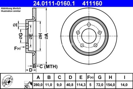 Disc frână ATE, spate, pentru: MAZDA 3, 5 1.6D-2.3 10.03- 3