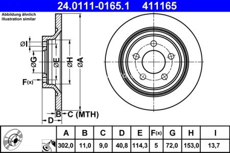 Disc frână ATE, spate, pentru: MAZDA 5 1.6D-2.3 02.05- 3