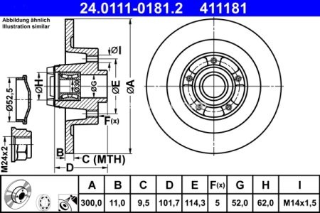 Disc frână ATE, spate, cu rulment (cu inel ABS) pentru: RENAULT LAGUNA, LATITUDE 1.5D-3.5 09.08- 3