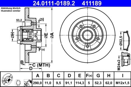 Disc frână ATE, spate, cu rulment pentru: RENAULT GRAND SCENIC IV, MEGANE IV, SCENIC IV, TALISMAN 1.2-2.0D 06.15-