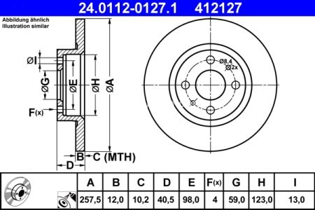 Disc frână ATE, față, pentru: ALFA ROMEO 145, 146, 155; FIAT 500, 500 C, BRAVA, BRAVO I, MAREA, PANDA, PUNTO, PUNTO/HATCHBACK, TEMPRA, TIPO; LANCIA DEDRA, DELTA II 0.9-2.5D 07.87- 3
