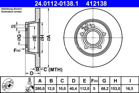 Disc frână ATE, spate, pentru: SEAT ALHAMBRA; VW SHARAN, TRANSPORTER T4 1.8-2.8 07.90-03.10 3