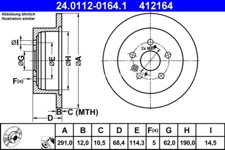 Disc frână ATE, spate, pentru: TOYOTA ALPHARD I, AVENSIS VERSO, ISIS, PREVIA II, SIENNA 2.0-3.5 02.00-08.14 3
