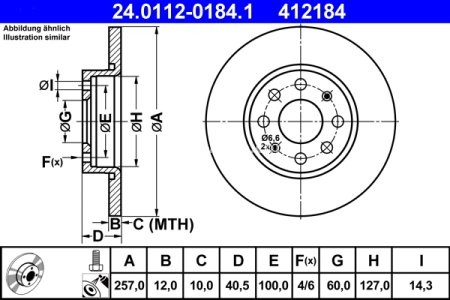 Disc frână ATE, față, pentru: FIAT GRANDE PUNTO; OPEL CORSA D, CORSA D/HATCHBACK 1.0/1.2/1.4 06.05- 3