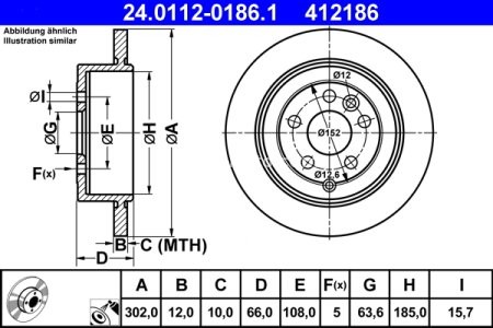 Disc frână ATE, spate, pentru: LAND ROVER FREELANDER 2 2.2D 10.06-10.14 3