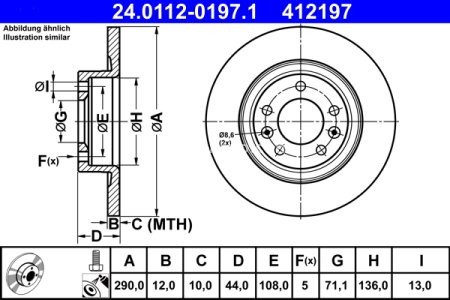 Disc frână ATE, spate, pentru: PEUGEOT 508 I, 508/KOMBI 1.6-2.2D 11.10- 3