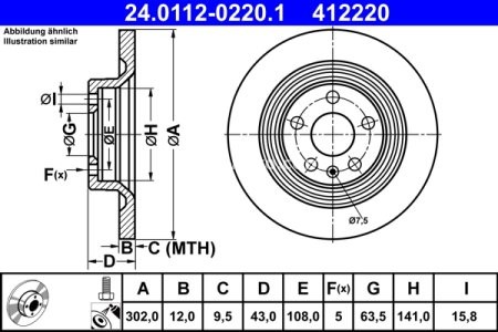 Disc frână ATE, spate, pentru: VOLVO S60 III, S90 II, V60 II, V90 II, XC60 II 2.0-2.0H 03.16-
