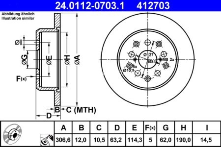Disc frână ATE, spate, pentru: LEXUS GS, IS I, IS SPORTCROSS, SC; TOYOTA ALTEZZA, ALTEZZA GITA, ARISTO, MARK II IX, VEROSSA 2.0-4.3 08.97-07.10 3