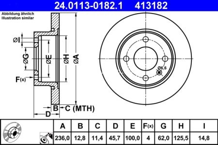 Disc frână ATE, față, pentru: SKODA FAVORIT, FAVORIT FORMAN, FELICIA CUBE, FELICIA I, FELICIA II; VW CADDY II 1.3/1.6/1.9D 05.89-04.02 3
