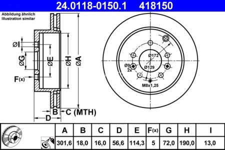 Disc frână ATE, spate, pentru: MAZDA CX-7 2.2D/2.3/2.5 06.06-12.14 3