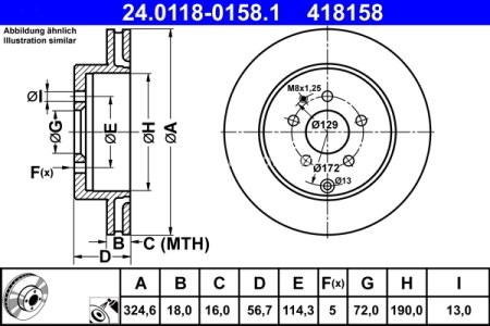 Disc frână ATE, spate, pentru: MAZDA CX-7, CX-9 2.2D/3.5/3.7 09.06- 3