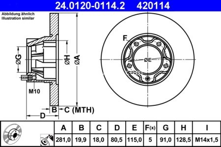 Disc frână ATE, față, pentru: VW LT 28-35 I, LT 40-55 I 2.0-2.7D 04.75-06.96 3