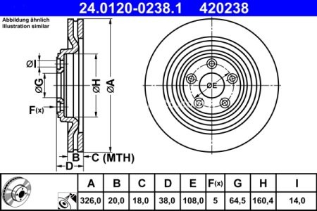 Disc frână ATE, spate, pentru: JAGUAR S-TYPE II, XF I, XF SPORTBRAKE, XJ 2.0-5.0 06.04- 3
